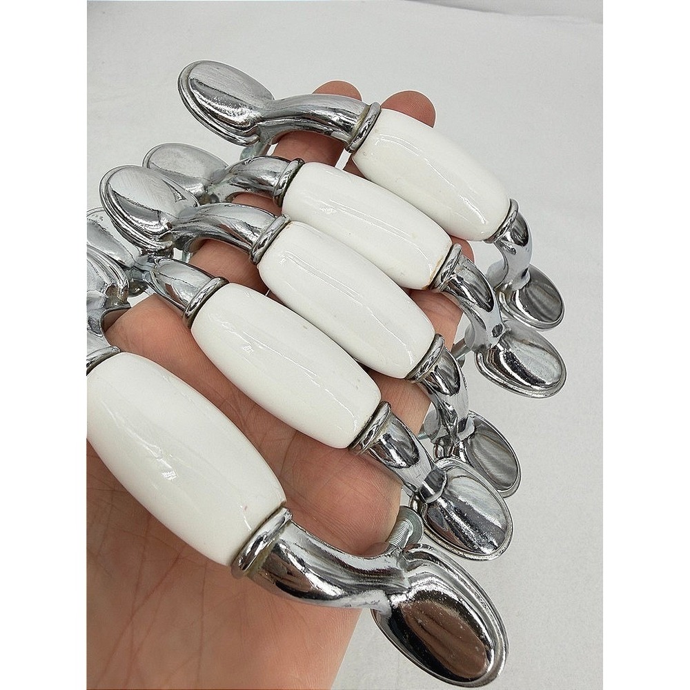 Cabinet Drawer Pulls Lot of 5 Chrome White Ceramic VTG Style Ceramic Hardware 3"